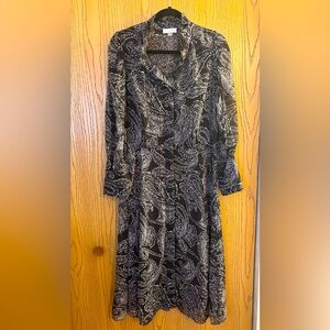 Calvin Klein Black and White Paisley Long Sleeve Dress